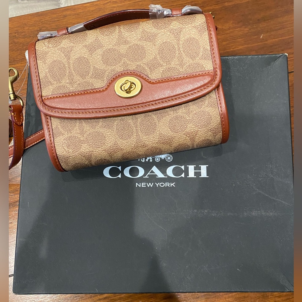 COACH Coated Canvas Signature Kip Turnlock Crossbody B4/Tan Rust One Size
